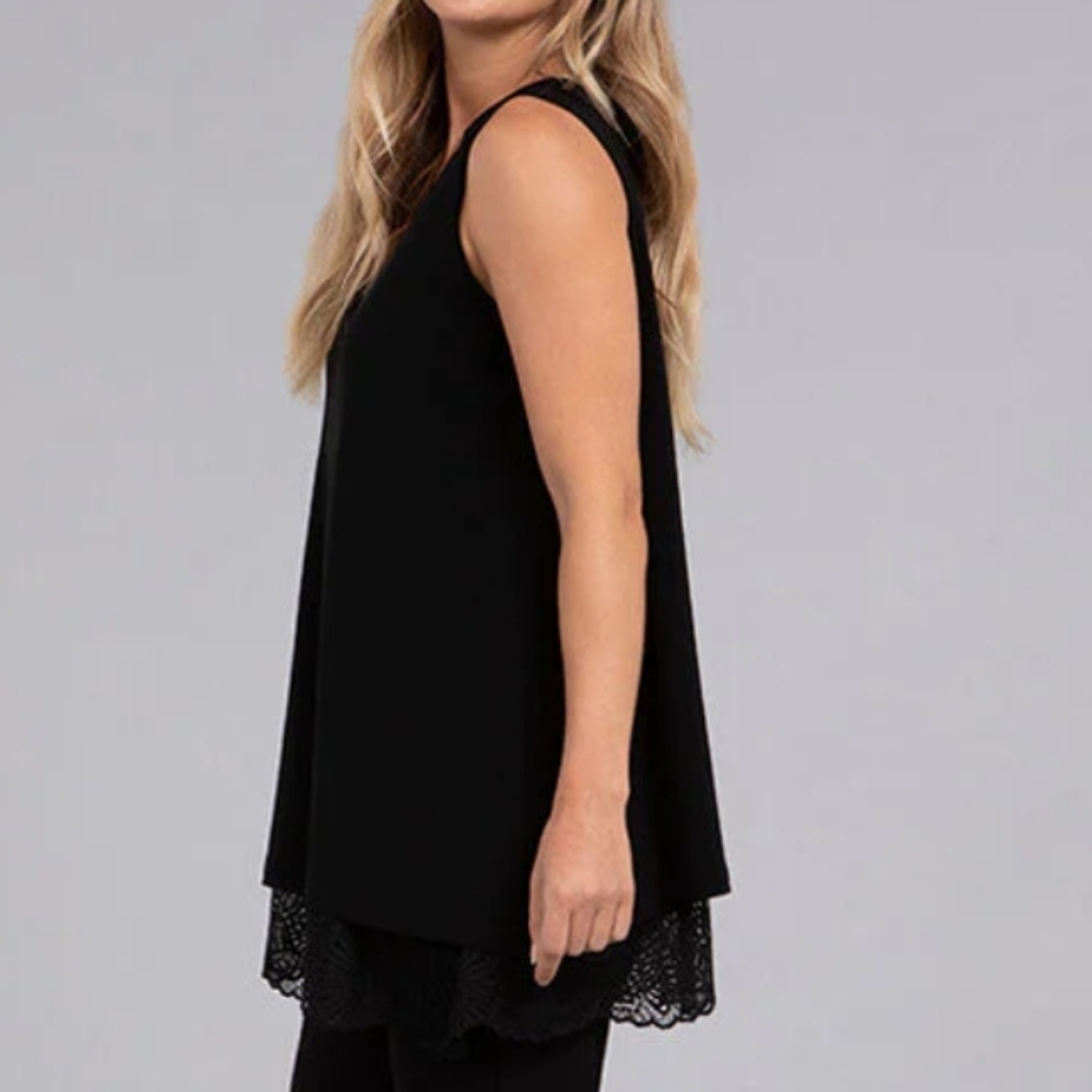 Sympli Reversible Black Lace Flowy Sleeveless Tank Top Size 10